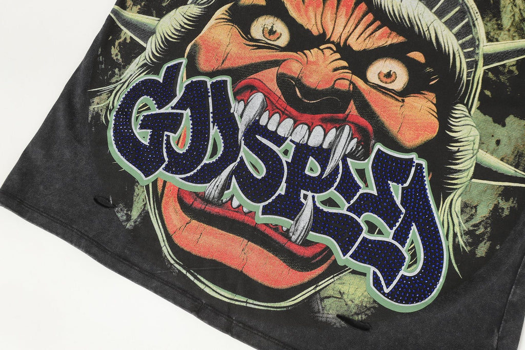 Godspeed Distressed Rhinestone Graphic T-Shirt